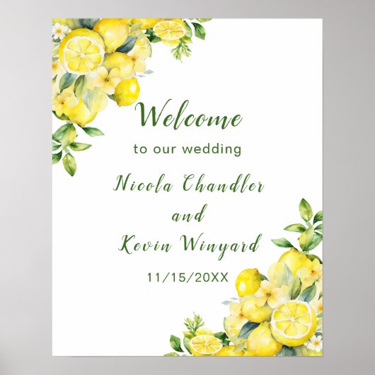 Italian Lemon Greenery Lijst Huwelijk Welkom Poster (Voorkant)