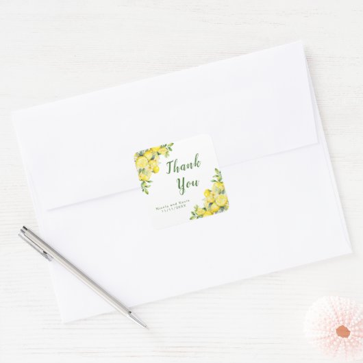 Italian Lemon Greenery Lijst Wedding Bedankt Vierkante Sticker (Envelop)