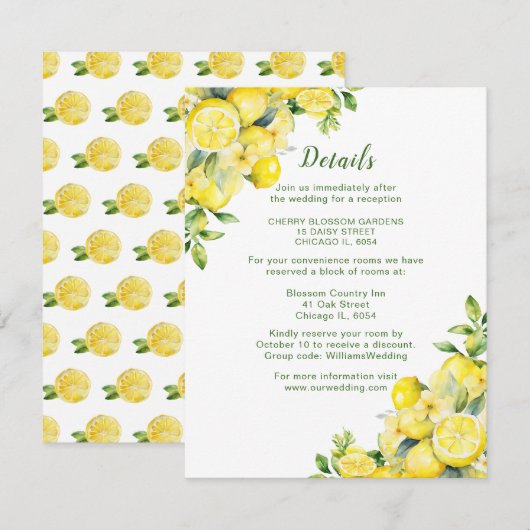Italian Lemon Greenery Lijst Wedding Details Informatiekaartje (Voorkant / Achterkant)