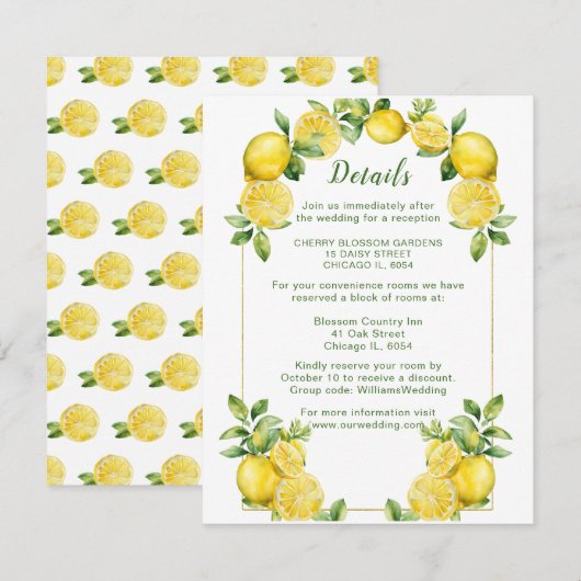 Italian Lemon Greenery Lijst Wedding Details Informatiekaartje (Voorkant / Achterkant)