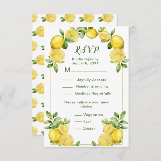 Italian Lemon Greenery Lijst Wedding RSVP (Voorkant / Achterkant)