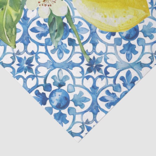 Italian Lemons Blue White Tile Decoupage Tissuepapier (Detail)
