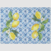 Italian Lemons Blue White Tile Decoupage Tissuepapier (Voorkant)