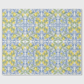 Italian Mediterranean Blue Lemon Floral Cadeaupapier (Vlak)