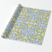 Italian Mediterranean Blue Lemon Floral Cadeaupapier (Uitgerold)