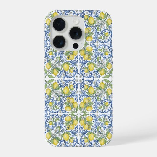 Italian Mediterranean Blue Tile Lemon Pattern iPhone Hoesje (Achterkant)
