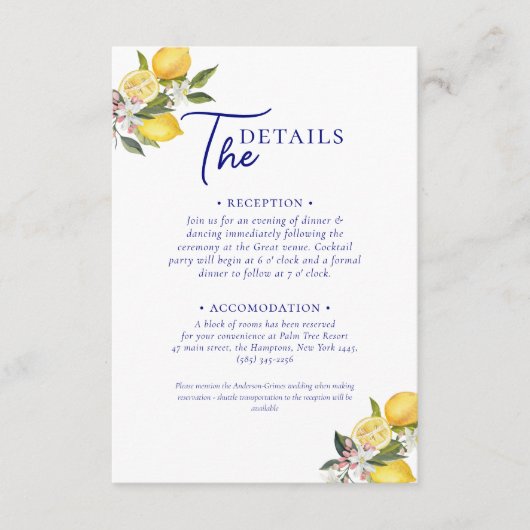 Italian Mediterranean Tile & Lemon Wedding   Informatiekaartje (Voorkant)