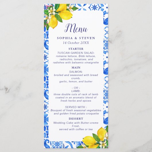 Italian Meditterranean Tiles Wedding  Programmakaart (Voorkant)