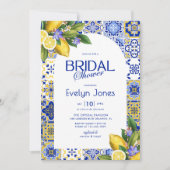 Italian Mosaic Blue Tile Lemons Arch Bridal Shower Kaart (Voorkant)