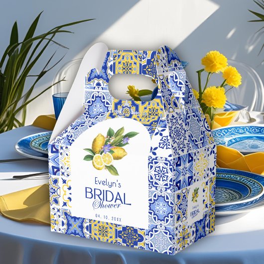 Italian Mosaic Blue Tile & Lemons Bridal Shower Bedankdoosjes