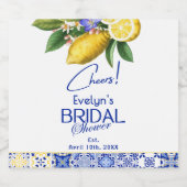 Italian Mosaic Blue Tile & Lemons Bridal Shower Bier Etiket (Enkel label)