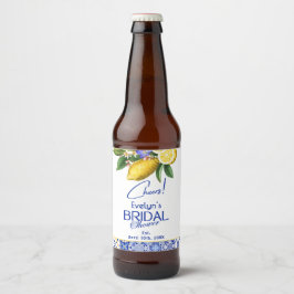 Italian Mosaic Blue Tile & Lemons Bridal Shower Bier Etiket
