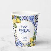 Italian Mosaic Blue Tile Lemons Bridal Shower Papieren Bekers (Voorkant)
