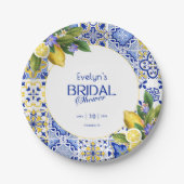 Italian Mosaic Blue Tile Lemons Bridal Shower Papieren Bordje (Voorkant)