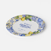 Italian Mosaic Blue Tile Lemons Bridal Shower Papieren Bordje (Gekanteld)