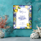 Italian Mosaic Blue Tile & Lemons Bridal Shower Poster
