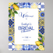 Italian Mosaic Blue Tile & Lemons Bridal Shower Poster (Voorkant)