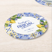 Italian Mosaic Blue Tile Lemons Bridal Shower Ronde Kartonnen Onderzetter (Gebogen)