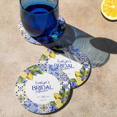 Italian Mosaic Blue Tile Lemons Bridal Shower Ronde Kartonnen Onderzetter