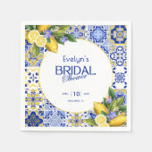 Italian Mosaic Blue Tile Lemons Bridal Shower Servet (Voorkant)