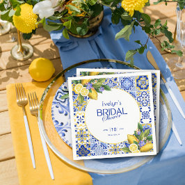 Italian Mosaic Blue Tile Lemons Bridal Shower Servet