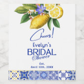 Italian Mosaic Blue Tile & Lemons Bridal Shower Wijn Etiket (Enkel label)