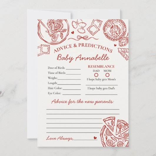 Italian Pasta Advice for Baby Shower Card Kaart (Voorkant)