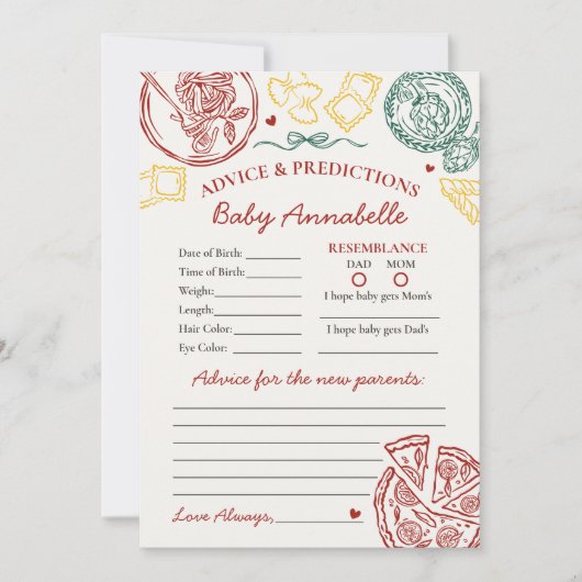 Italian Pasta Advice for Baby Shower Card Kaart (Voorkant)
