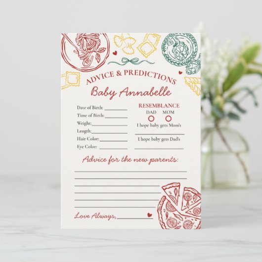 Italian Pasta Advice for Baby Shower Card Kaart (Staand voorkant)
