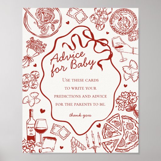 Italian Pasta Baby Shower Advice for Baby Poster (Voorkant)