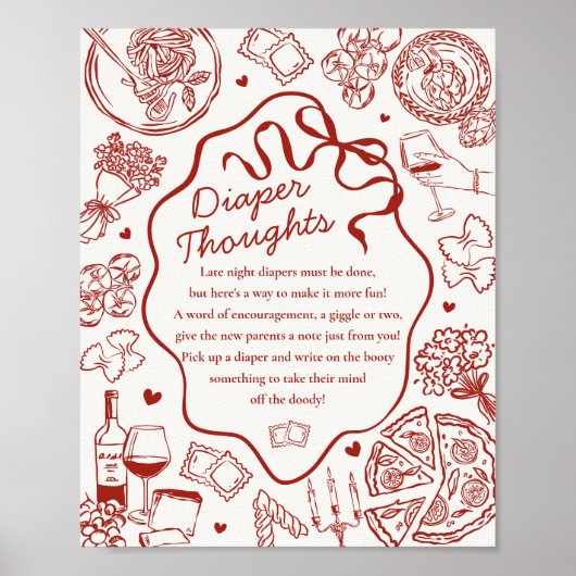 Italian Pasta Baby Shower Diaper Thoughts Game Poster (Voorkant)