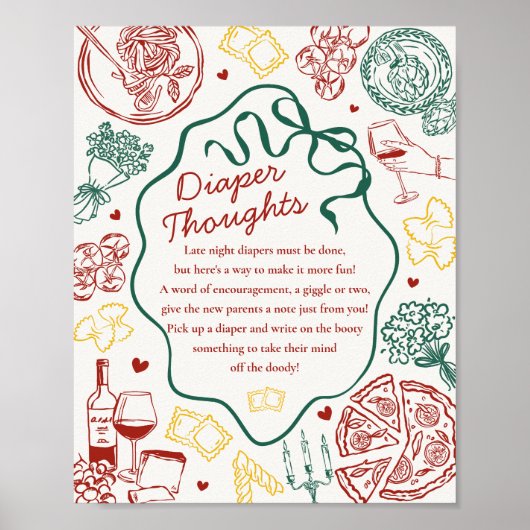Italian Pasta Baby Shower Diaper Thoughts Game Poster (Voorkant)