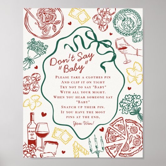 Italian Pasta Baby Shower Dont Say Baby Game Poster (Voorkant)