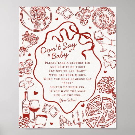 Italian Pasta Baby Shower Dont Say Baby Game Poster (Voorkant)