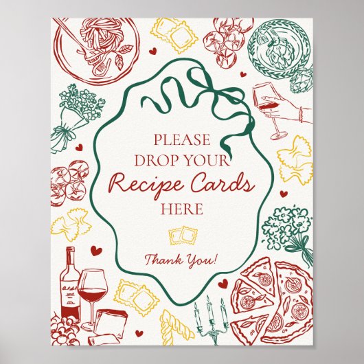 Italian Pasta Bridal Shower Share A Recipe Sign Poster (Voorkant)