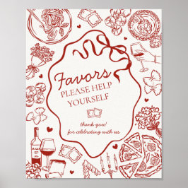 Italian Pasta Dinner Party Favors Sign Poster