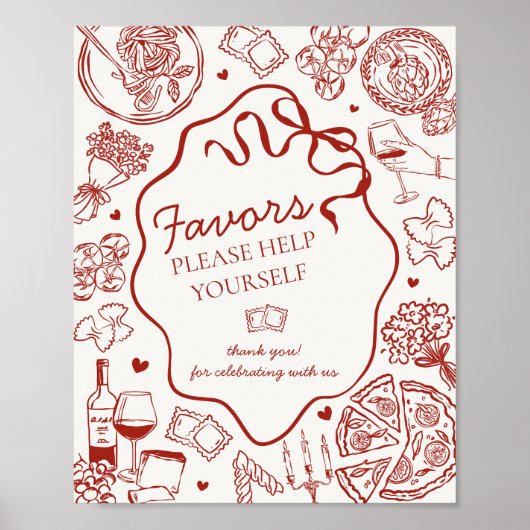 Italian Pasta Dinner Party Favors Sign Poster (Voorkant)