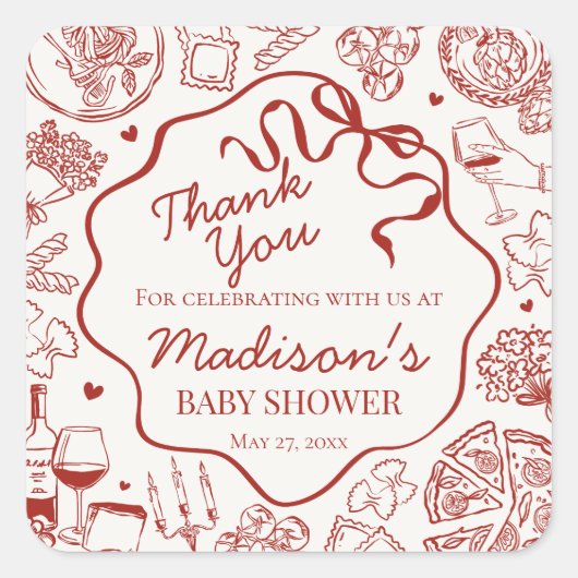 Italian Pasta Special Delivery Baby Shower Favor Vierkante Sticker (Voorkant)