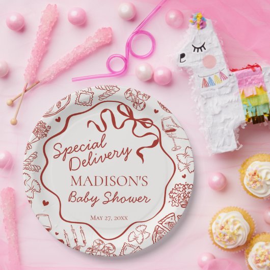 Italian Pasta Special Delivery Baby Shower Papieren Bordje (Feest)