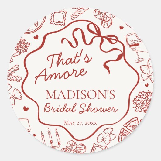 Italian Pasta Thats Amore Bridal Shower Seal Ronde Sticker (Voorkant)
