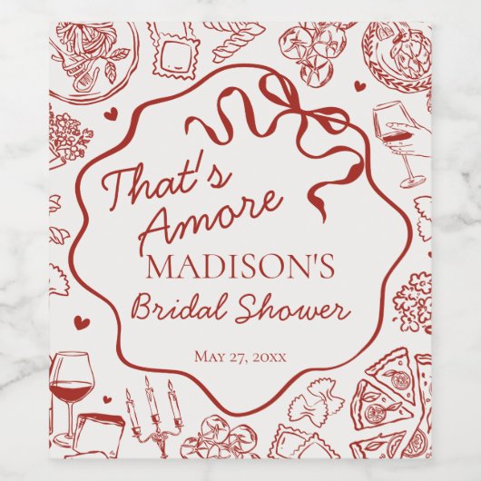 Italian Pasta Thats Amore Bridal Shower Wijn Etiket (Enkel label)