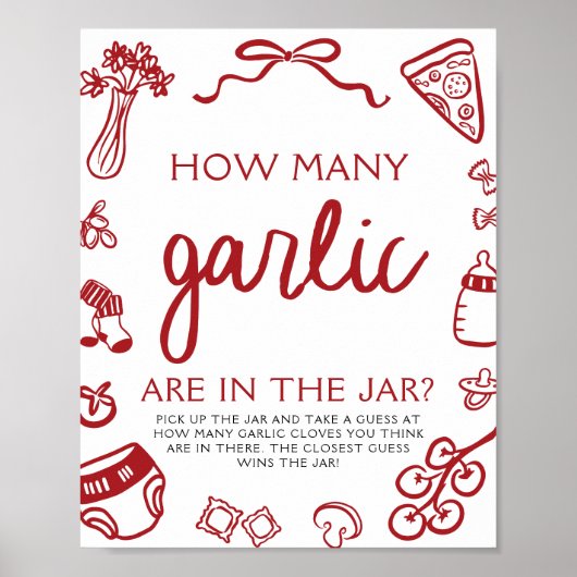 Italian Pizza Guess How Many Garlic Baby Shower  Poster (Voorkant)