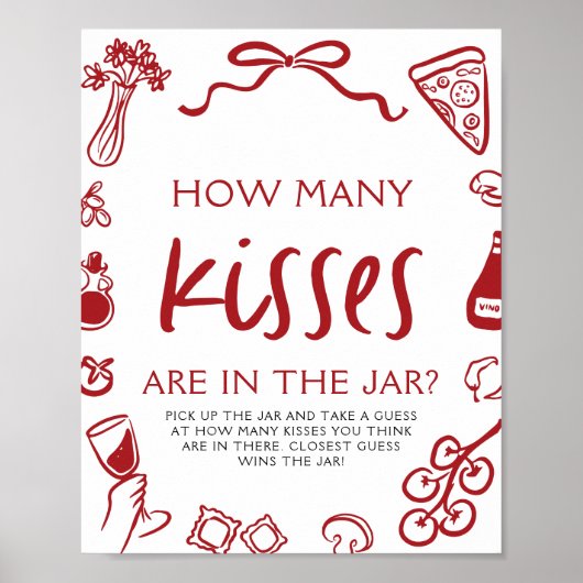 Italian Pizza Guess How Many Kisses Bridal Shower Poster (Voorkant)