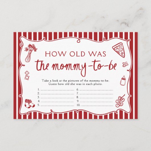 Italian Pizza How Old Was Mommy Baby Shower Game Informatiekaartje (Voorkant)