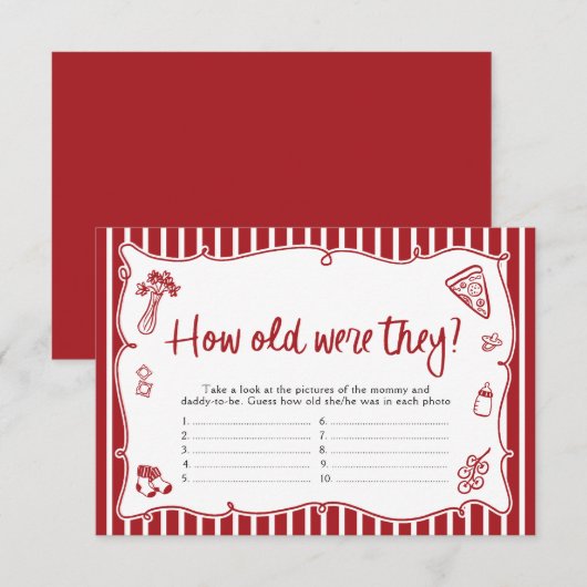 Italian Pizza How Old Were They Baby Shower Game Informatiekaartje (Voorkant / Achterkant)