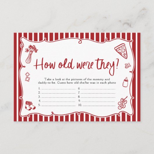 Italian Pizza How Old Were They Baby Shower Game Informatiekaartje (Voorkant)