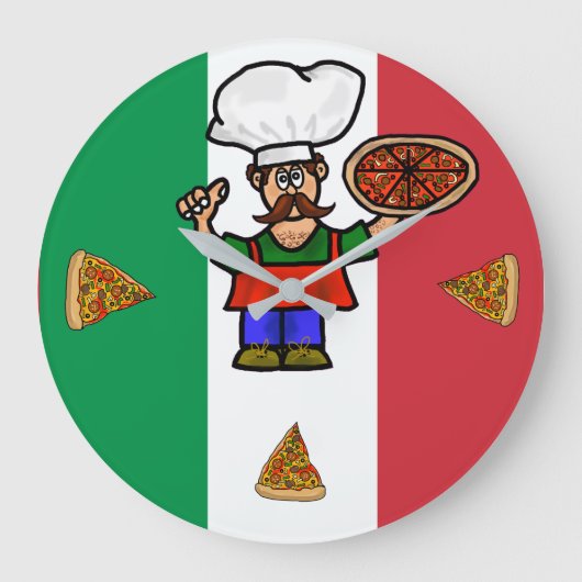 Italian Pizza Man Wall Clock Grote Klok (Voorkant)
