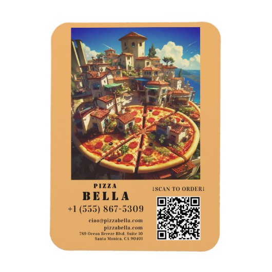 Italian Pizza Scan to Order QR Code Custom Magneet (Verticaal)