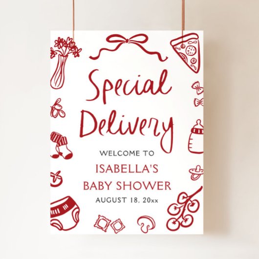 Italian Pizza Speciale bezorging Baby shower Welko Poster