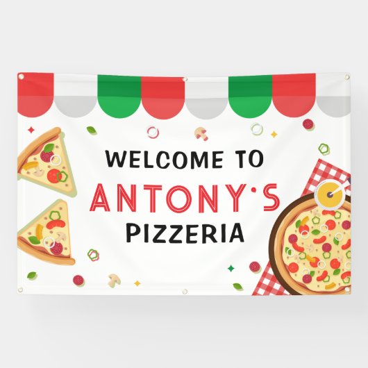 Italian Pizzeria Party Birthday backdrop Spandoek (Horizontaal)